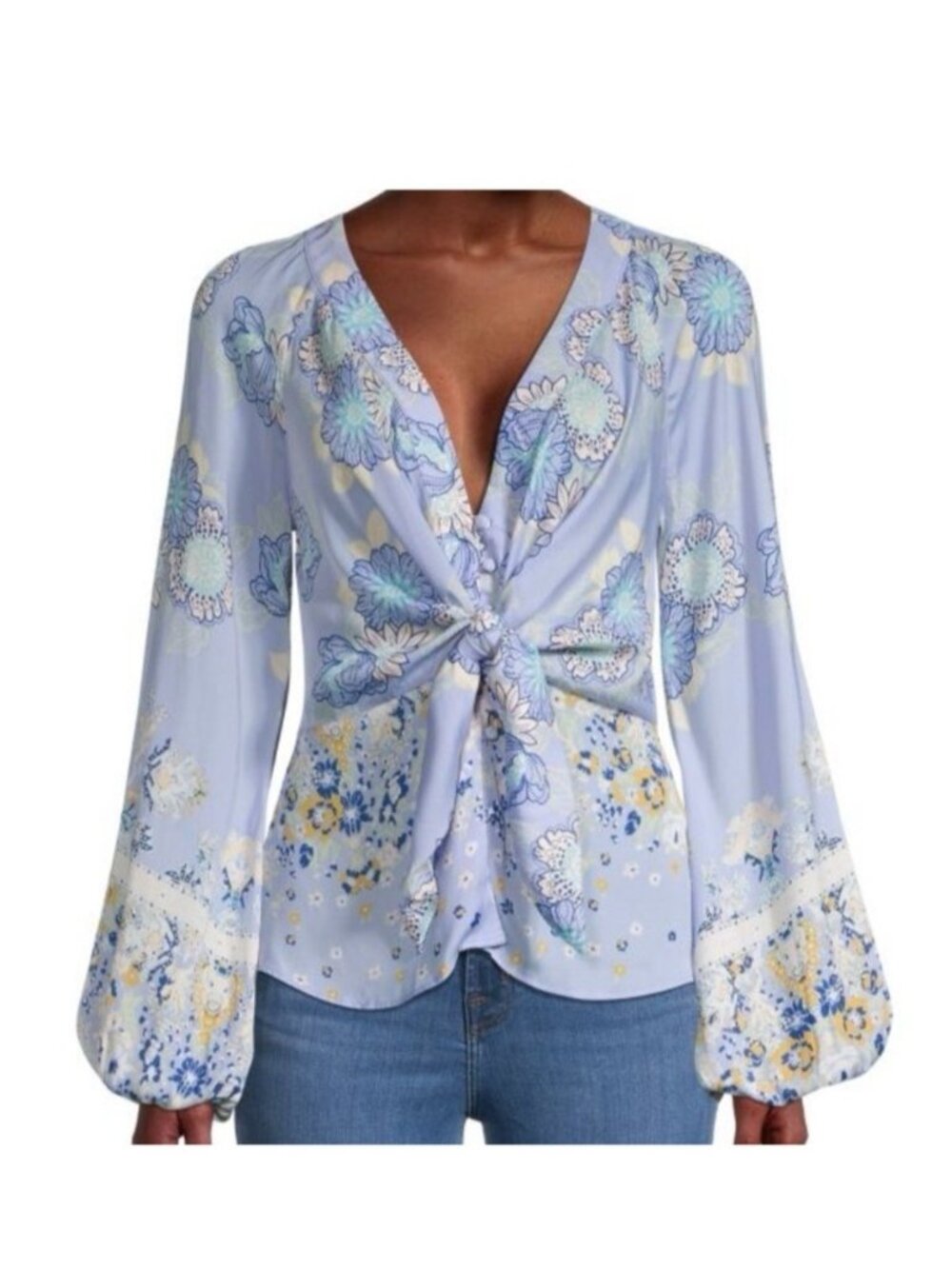 Free People Run Free Floral Blouse Peplum Hem Size XS